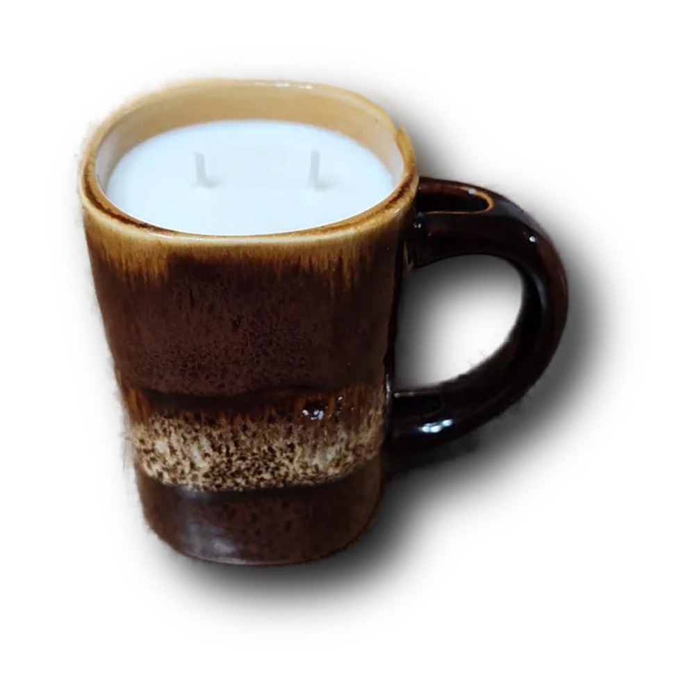 Vintage Earthy Brown Speckled Ceramic Mug Candle Hand-Poured Bay Rum Scent A42